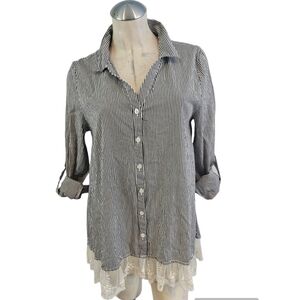 3/$25 Annabelle Size S Striped Button Down Shirt Lace Trim